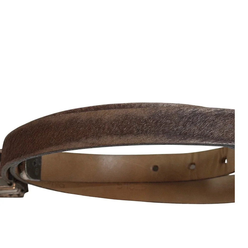 Streets Ahead Brown‎ Pony Hair Western Belt Silver Engraved Buckle Made Italy M